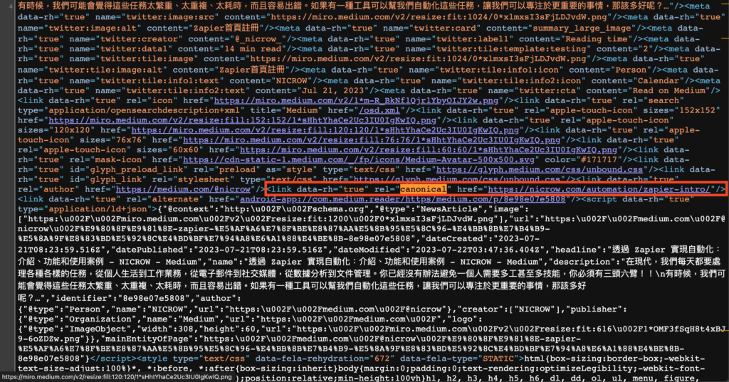 網站原始碼，Canonical檢查