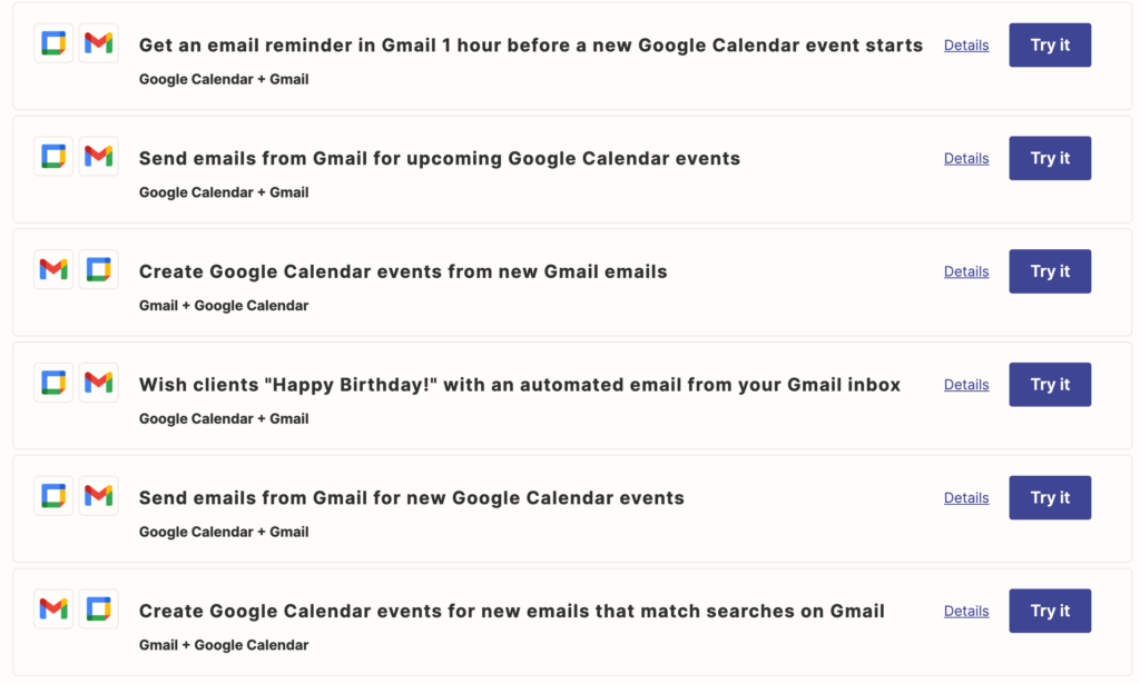 Gmail and Google calendar template