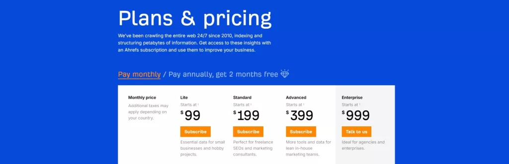 ahrefs price table