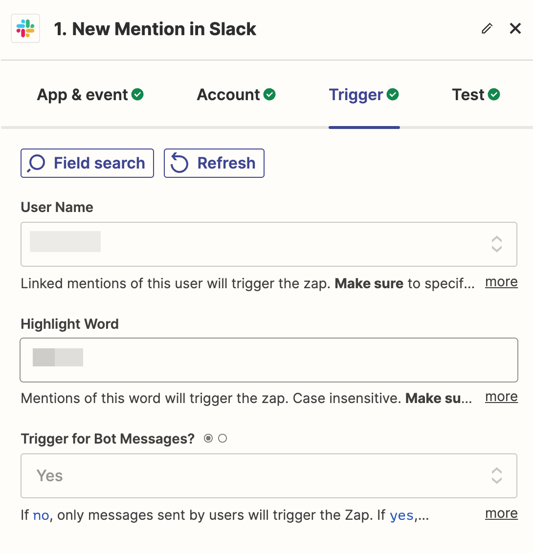 zapier - setting slack mention